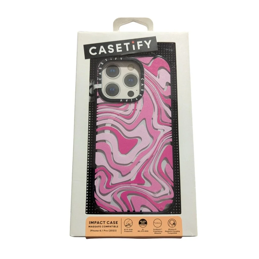 R2.OB CASETiFY Impact Case w/ Magsafe for iPhone‎ 15 Pro - Pink Swirls